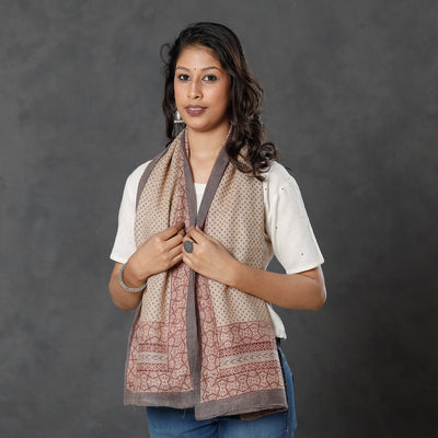 Beige - Bagh Block Printed Natural Dyed Woolen Muffler (61 in)