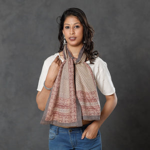 Beige - Bagh Block Printed Natural Dyed Woolen Muffler (61 in)