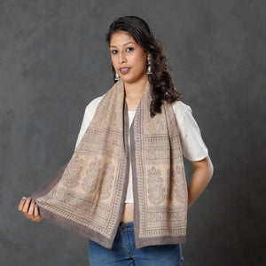 Beige - Bagh Block Printed Natural Dyed Woolen Muffler (61 in)