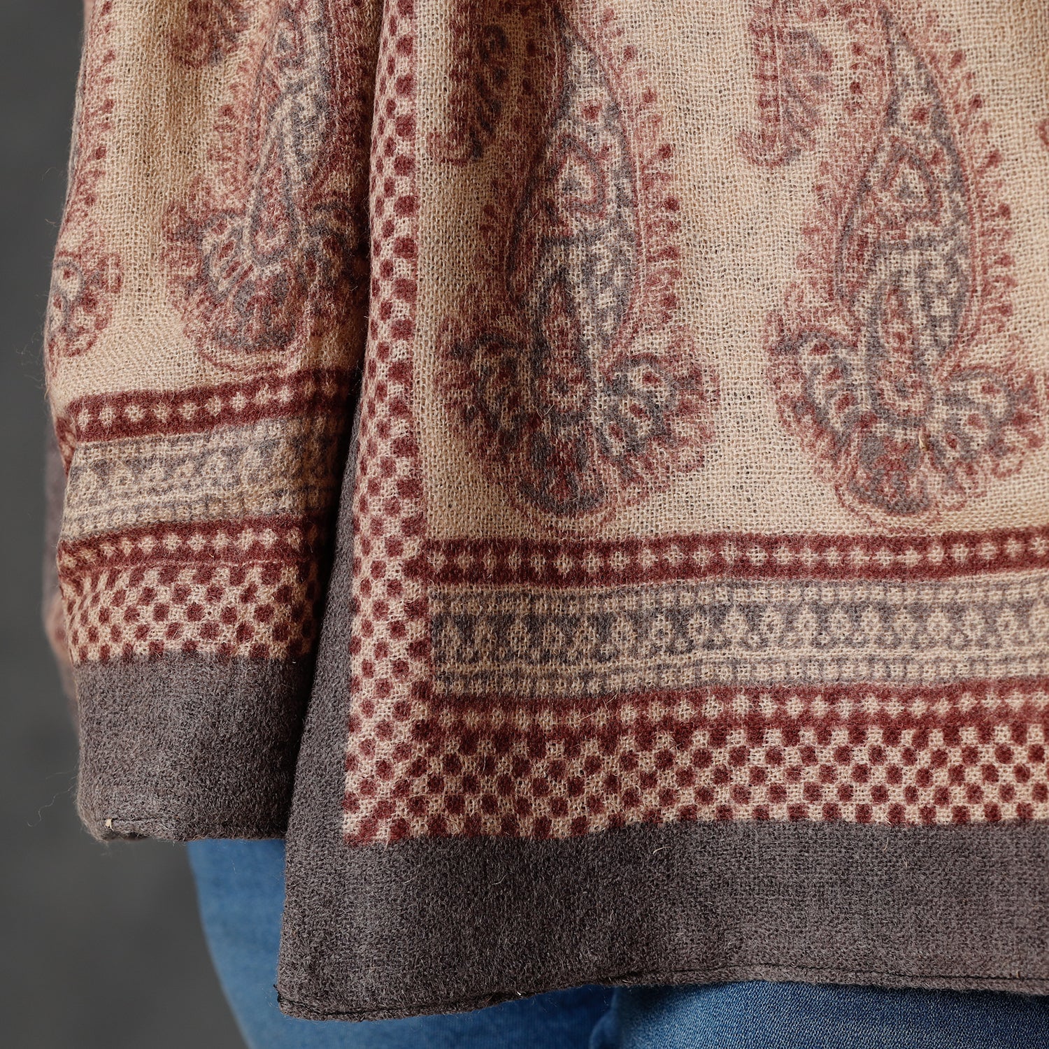 Brown - Bagh Block Printed Natural Dyed Woolen Muffler (61 in)