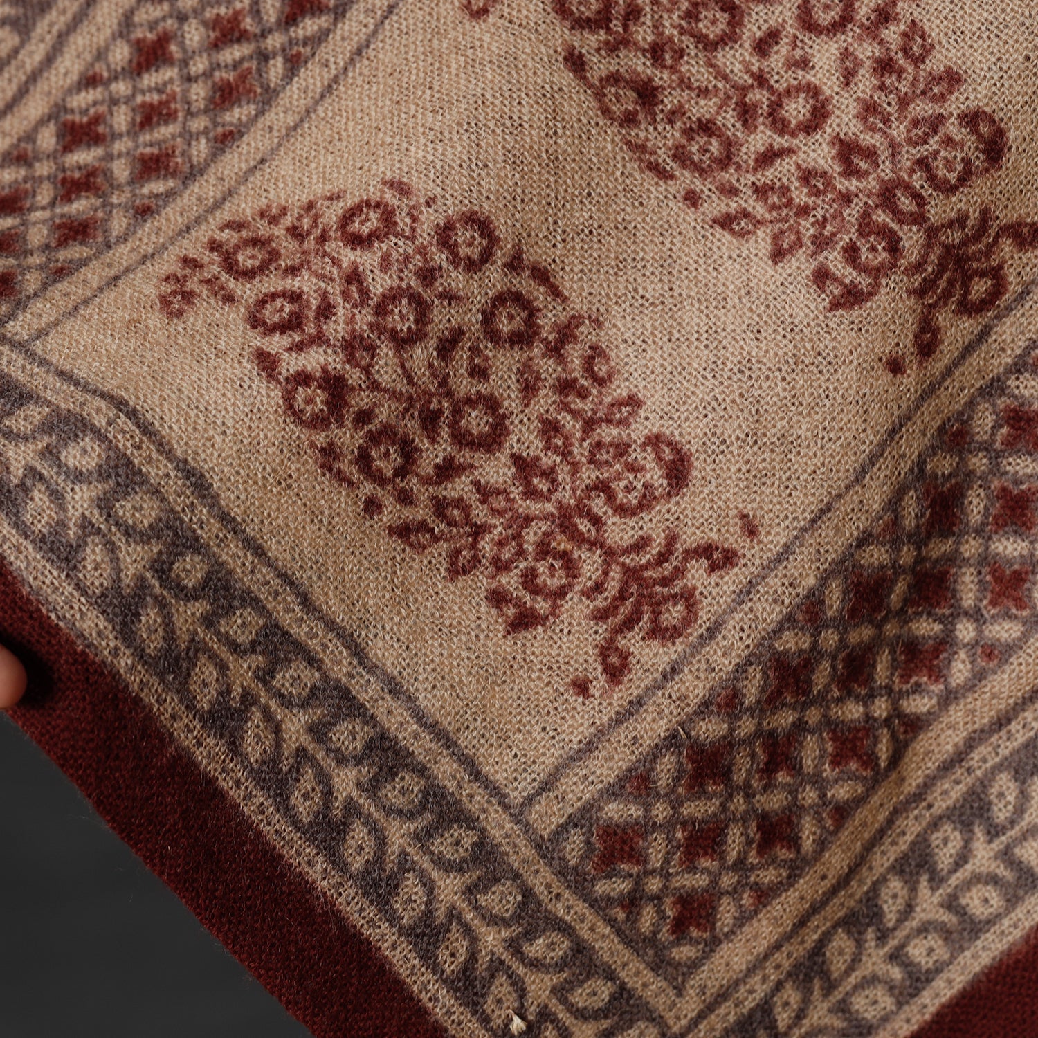 Brown - Bagh Block Printed Natural Dyed Woolen Muffler (61 in)