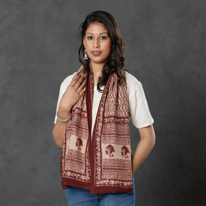 Brown - Bagh Block Printed Natural Dyed Woolen Muffler (61 in)