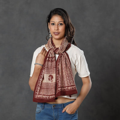 Brown - Bagh Block Printed Natural Dyed Woolen Muffler (61 in)