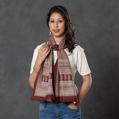 Brown - Bagh Block Printed Natural Dyed Woolen Muffler (61 in)
