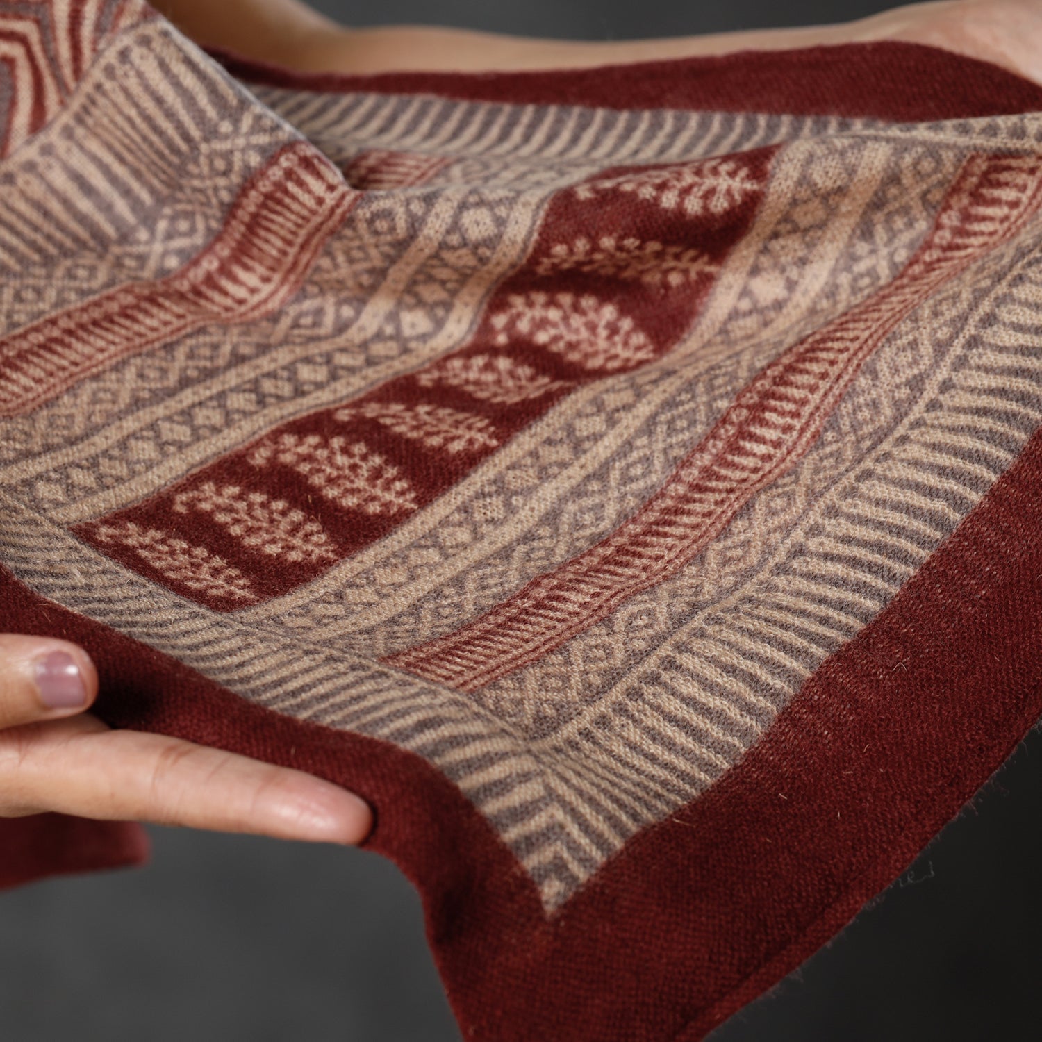 Brown - Bagh Block Printed Natural Dyed Woolen Muffler (61 in)