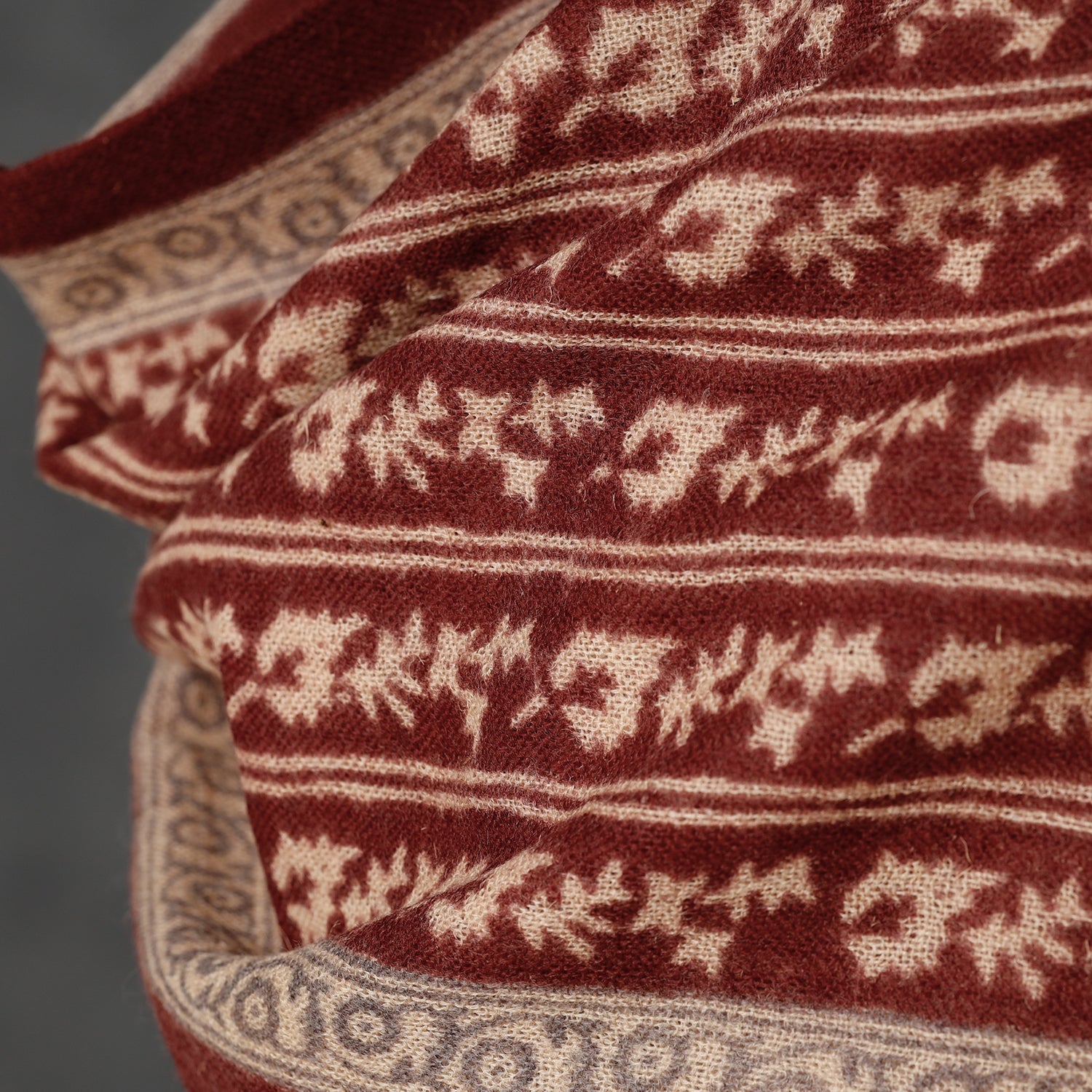 Brown - Bagh Block Printed Natural Dyed Woolen Muffler (61 in)