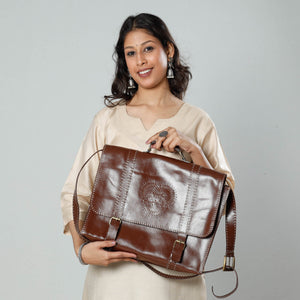 Brown - Handcrafted Kutch Leather Laptop Bag