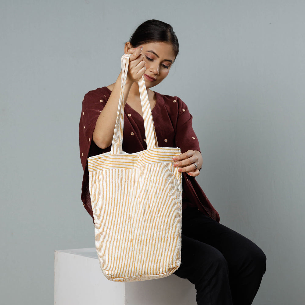 Brown - Handcrafted Quilted Bagru Block Printed Shoulder Bag