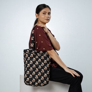 Black - Handcrafted Quilted Sanganeri Block Printed Shoulder Bag