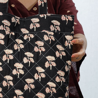 Black - Handcrafted Quilted Sanganeri Block Printed Shoulder Bag