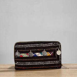 Black - Banjara Vintage Embroidery Coin Work Wallet