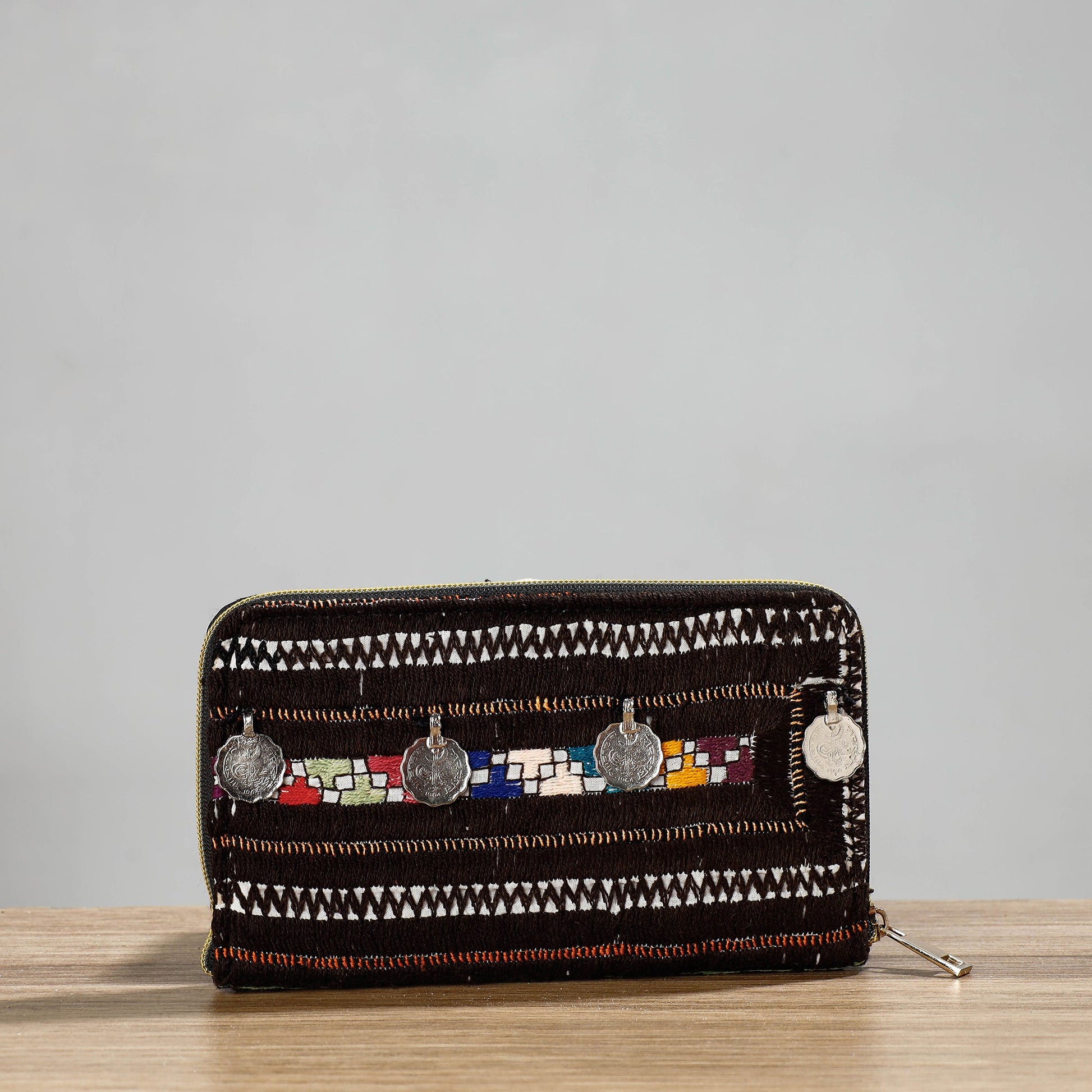 Black - Banjara Vintage Embroidery Coin Work Wallet