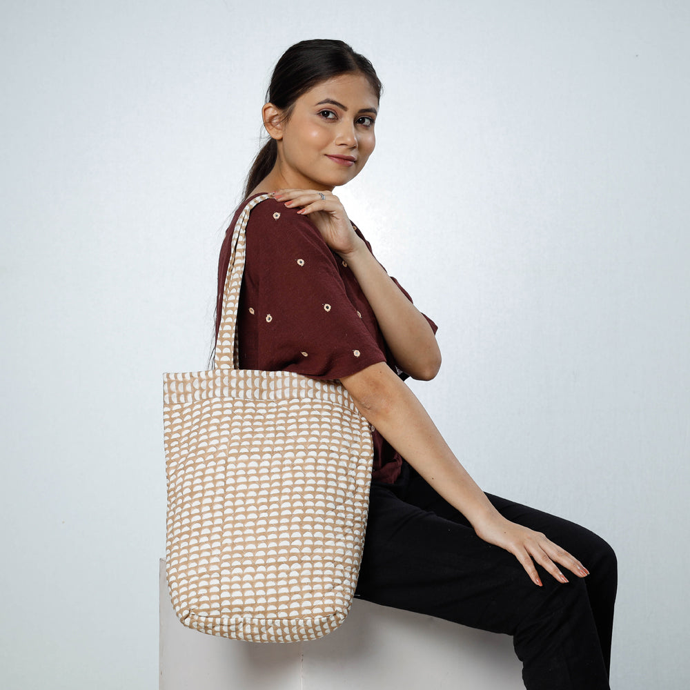Brown - Handcrafted Quilted Bagru Block Printed Shoulder Bag