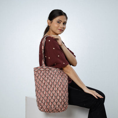 Brown - Handcrafted Quilted Bagru Block Printed Shoulder Bag