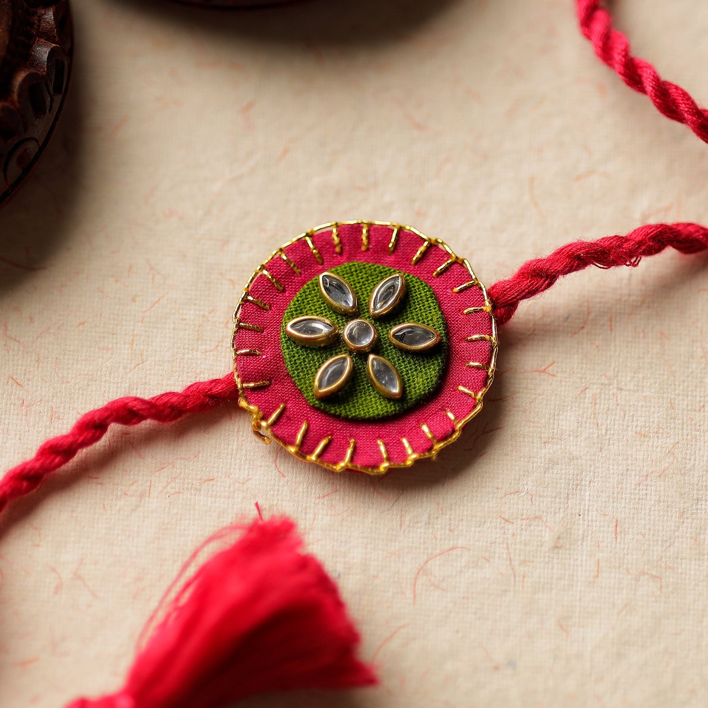 Bead & Kundan Work Fabric Rakhi by Abira Creations 02