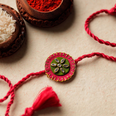 Bead & Kundan Work Fabric Rakhi by Abira Creations 02