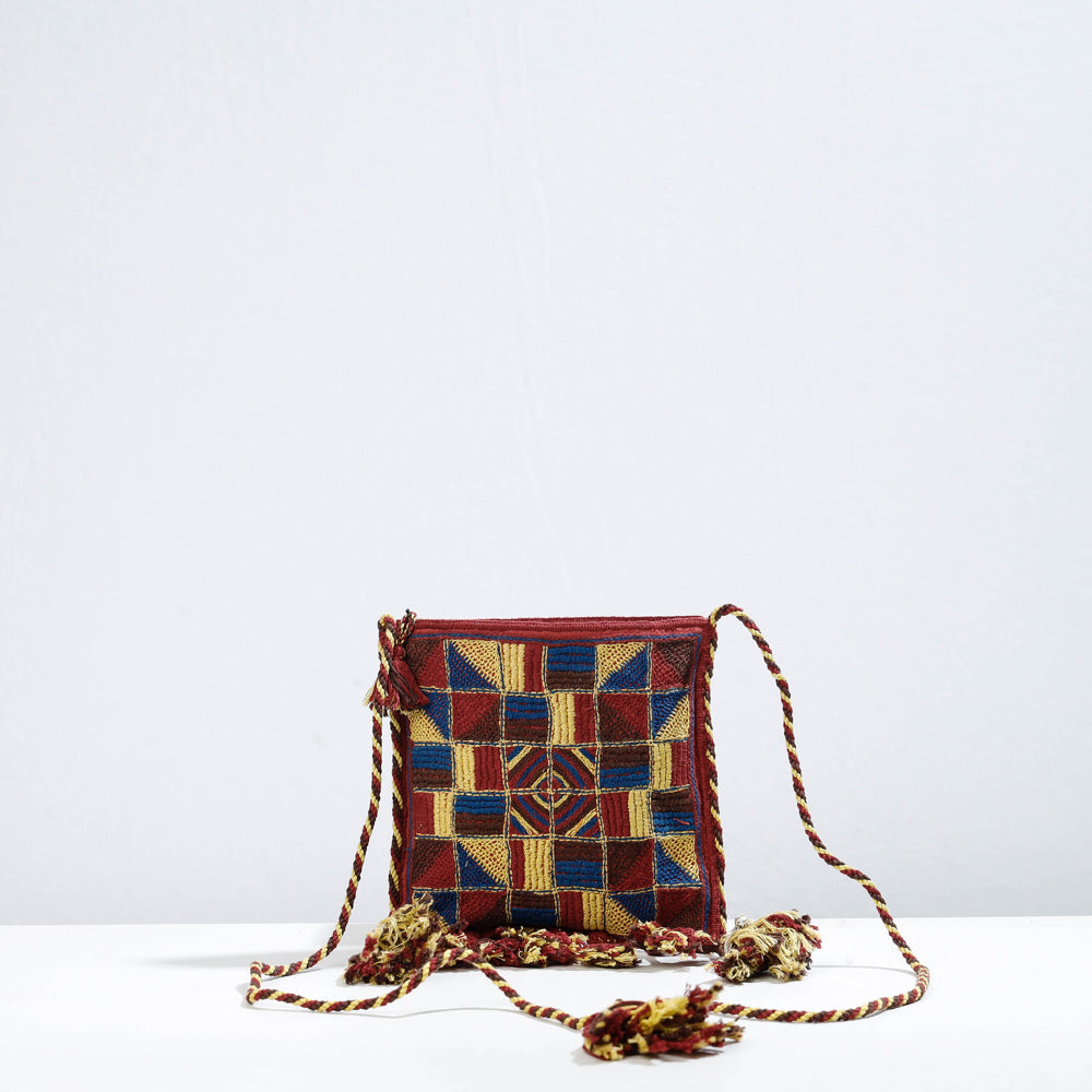 Brown - Lambani Hand Embroidery Cotton Crossbody Sling Dori Bag by Sandur Kushala Kala Kendra