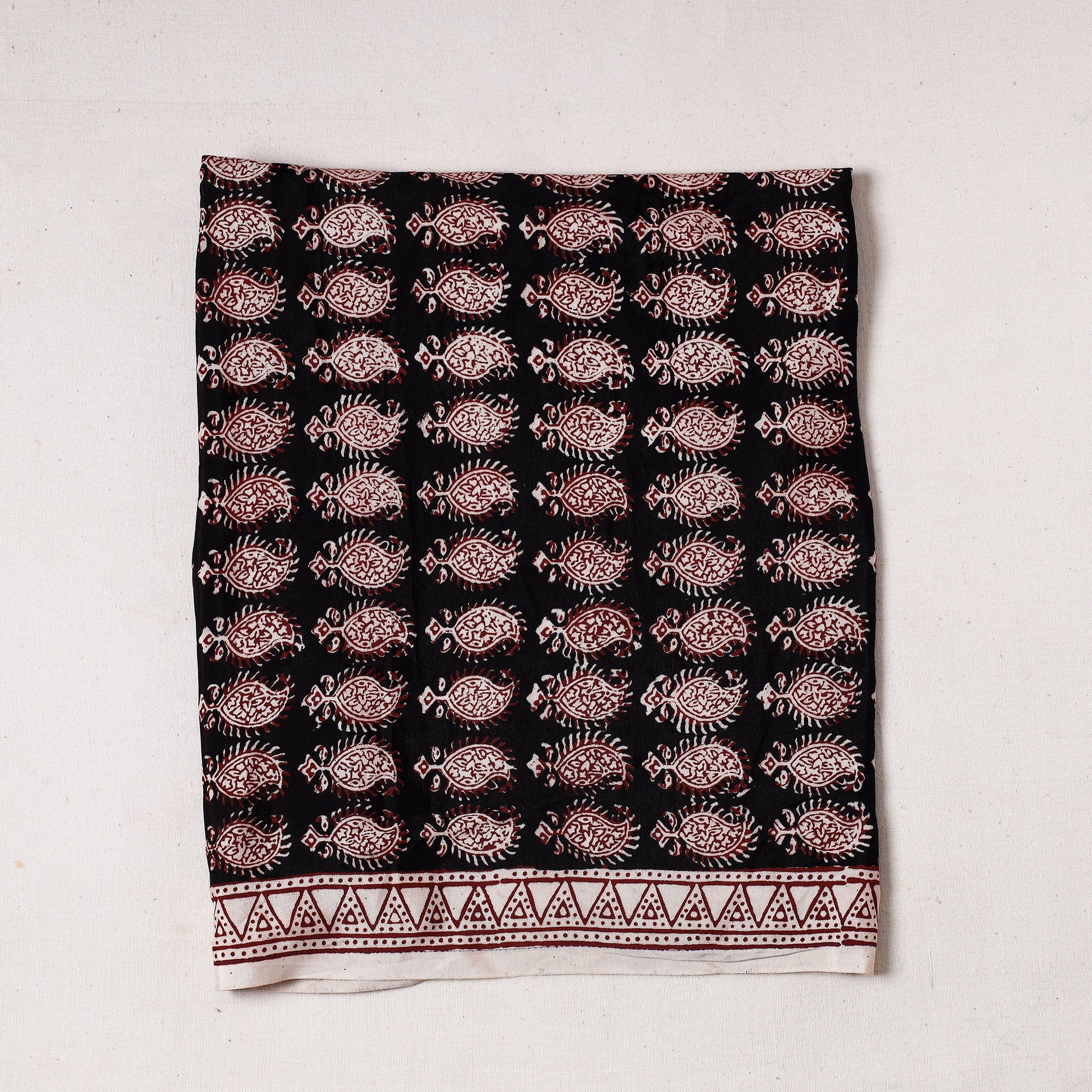 Black - Bagh Block Printed Modal Silk Precut fabric - (0.8 meter)