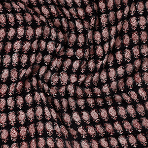 Black - Bagh Block Printed Modal Silk Precut fabric - (0.8 meter)