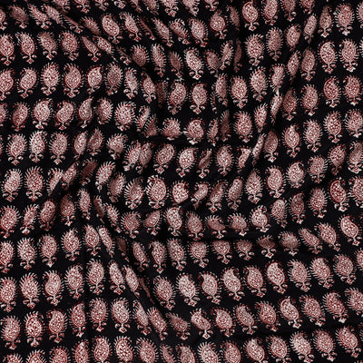 Black - Bagh Block Printed Modal Silk Precut fabric - (0.8 meter)