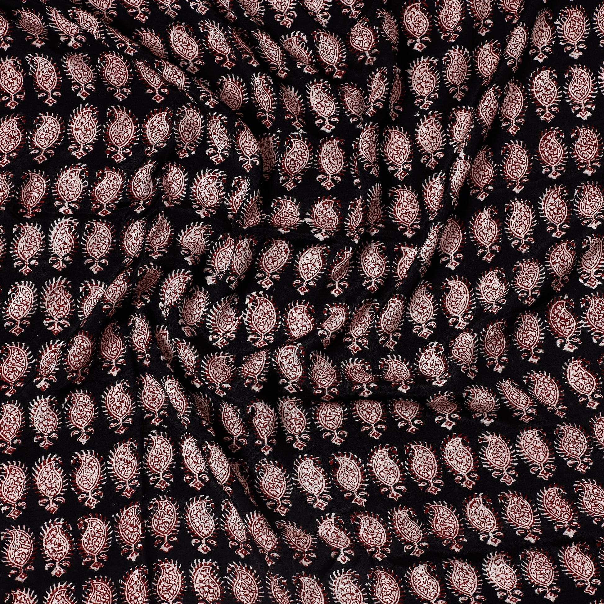 Black - Bagh Block Printed Modal Silk Precut fabric - (0.8 meter)