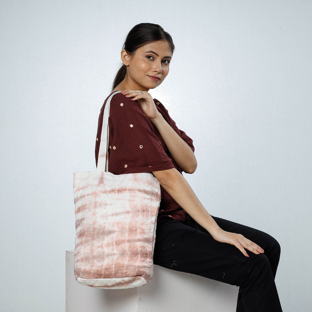 Brown - Handcrafted Quilted Shibori Tie Dye Cotton Shoulder Bag