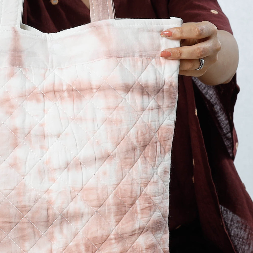Brown - Handcrafted Quilted Shibori Tie Dye Cotton Shoulder Bag