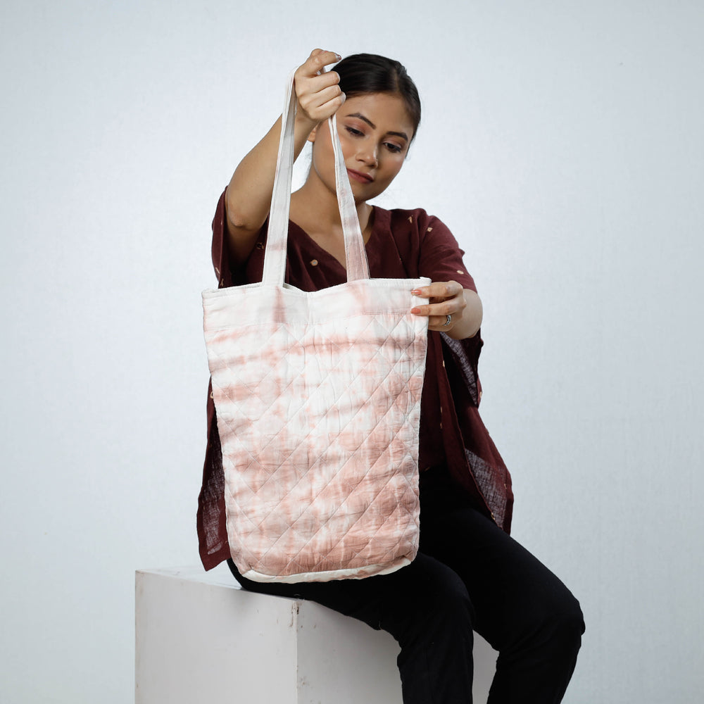 Brown - Handcrafted Quilted Shibori Tie Dye Cotton Shoulder Bag