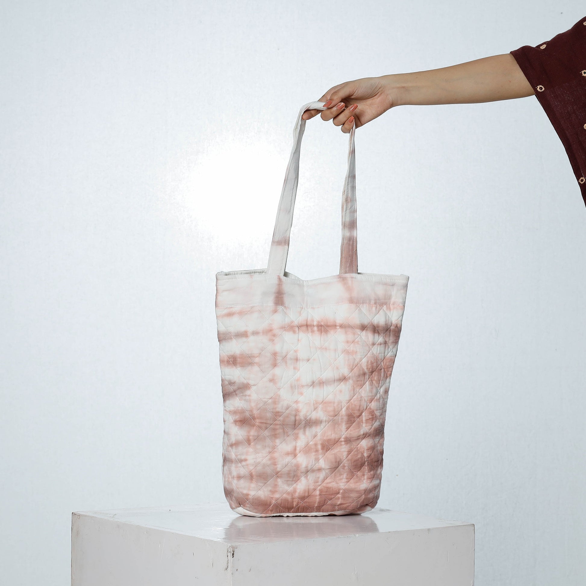 Brown - Handcrafted Quilted Shibori Tie Dye Cotton Shoulder Bag