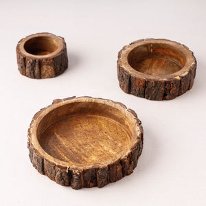 Brown - Handcrafted Mango Wooden Bowls (set of 3)