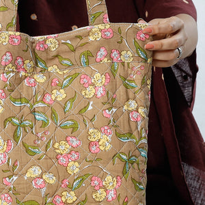 Brown - Handcrafted Quilted Sanganeri Block Printed Shoulder Bag