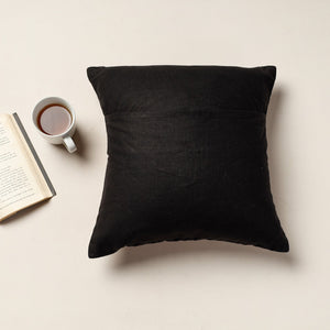 Black - Kutch Neran Hand Embroidery Raw Silk Cushion Cover (16 x 16 in)