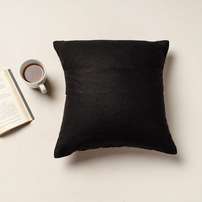 Black - Kutch Dhebariya Sebha Hand Embroidery Cotton Cushion Cover (16 x 16 in)