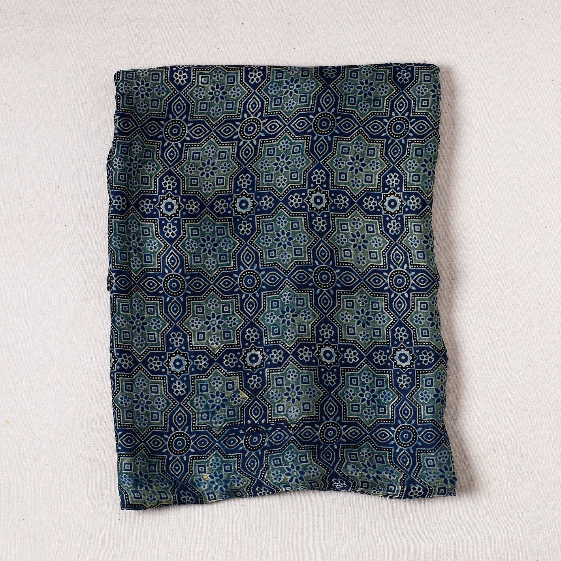 Blue - Ajrakh Block Printed Modal Silk Precut fabric