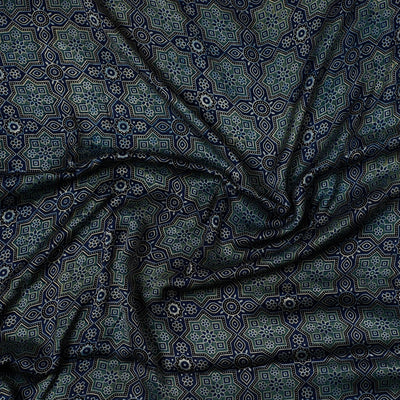 Blue - Ajrakh Block Printed Modal Silk Precut fabric