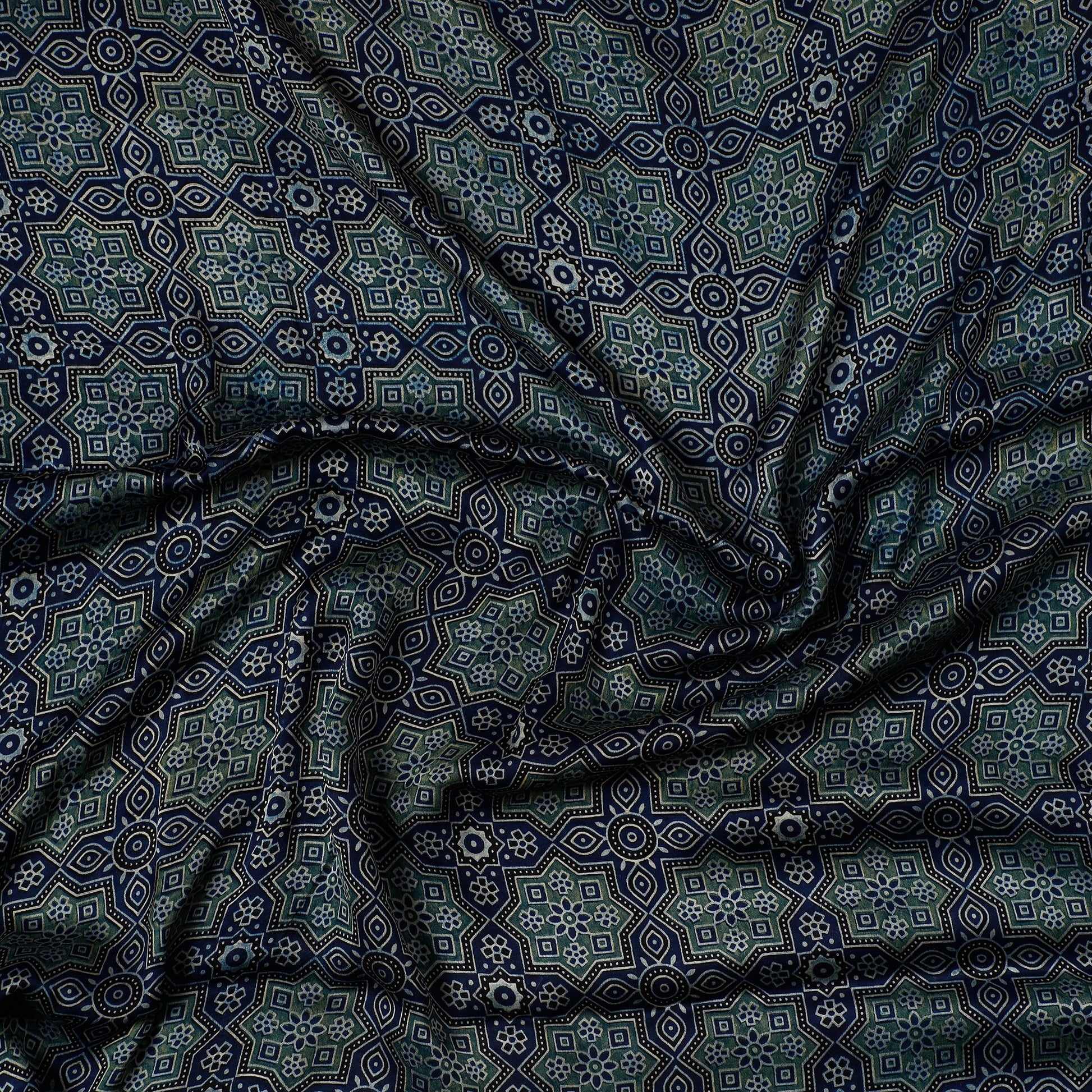 Blue - Ajrakh Block Printed Modal Silk Precut fabric