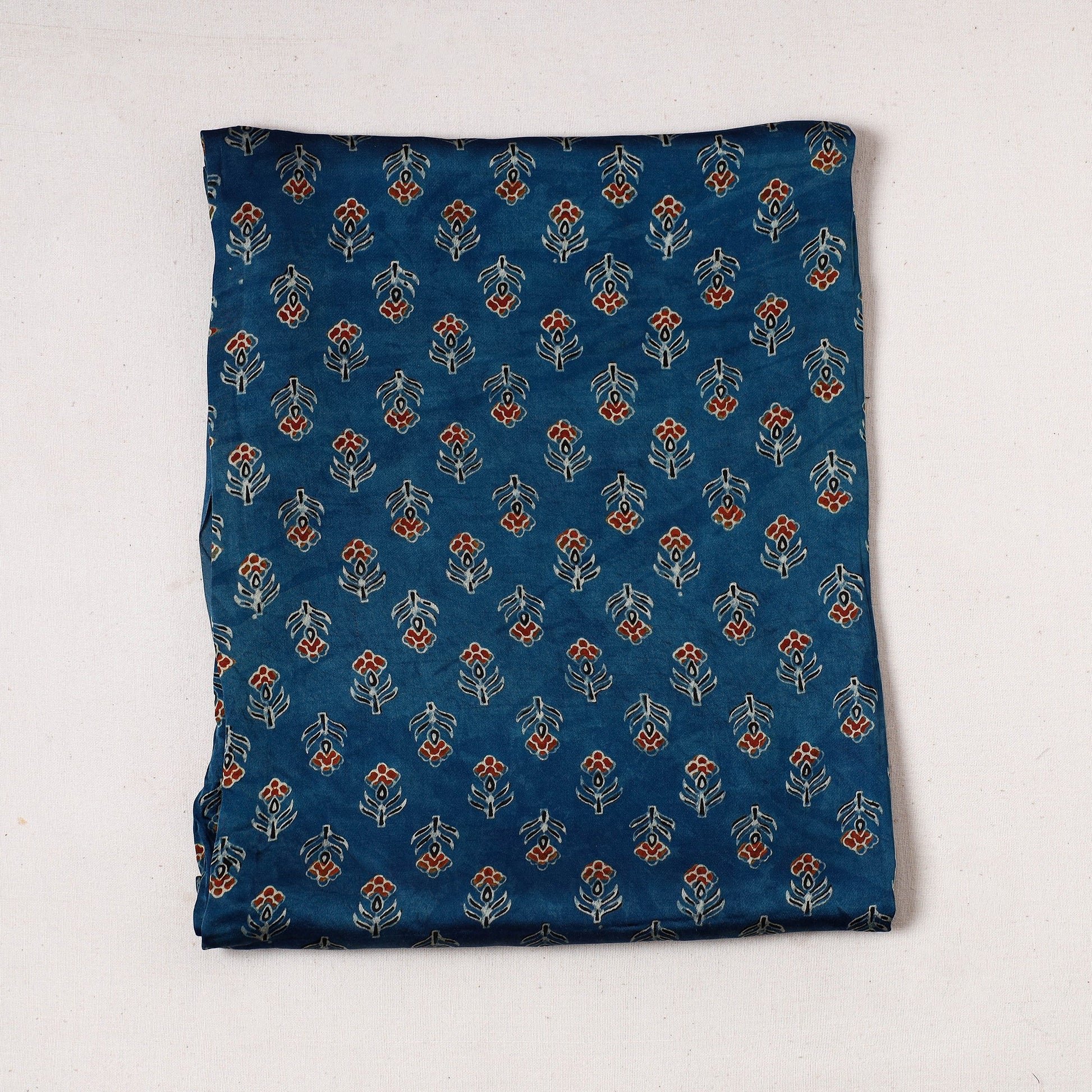 Blue - Ajrakh Block Printed Modal Silk Precut fabric