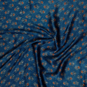 Blue - Ajrakh Block Printed Modal Silk Precut fabric