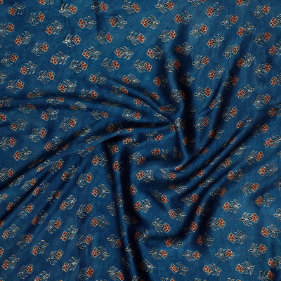 Blue - Ajrakh Block Printed Modal Silk Precut fabric