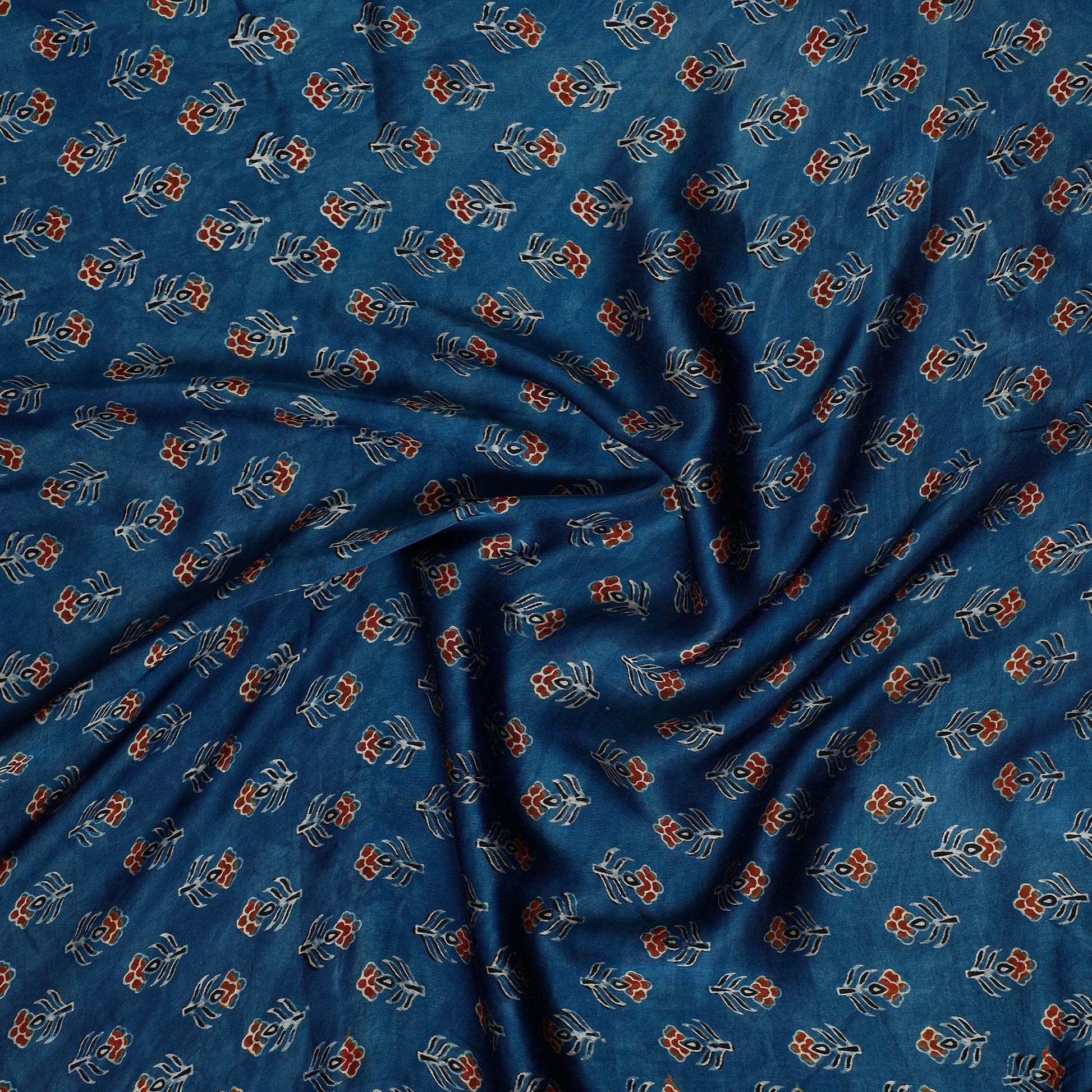 Blue - Ajrakh Block Printed Modal Silk Precut fabric