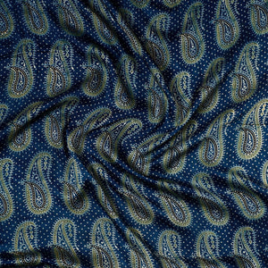 Blue - Ajrakh Block Printed Modal Silk Precut fabric