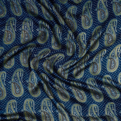 Blue - Ajrakh Block Printed Modal Silk Precut fabric