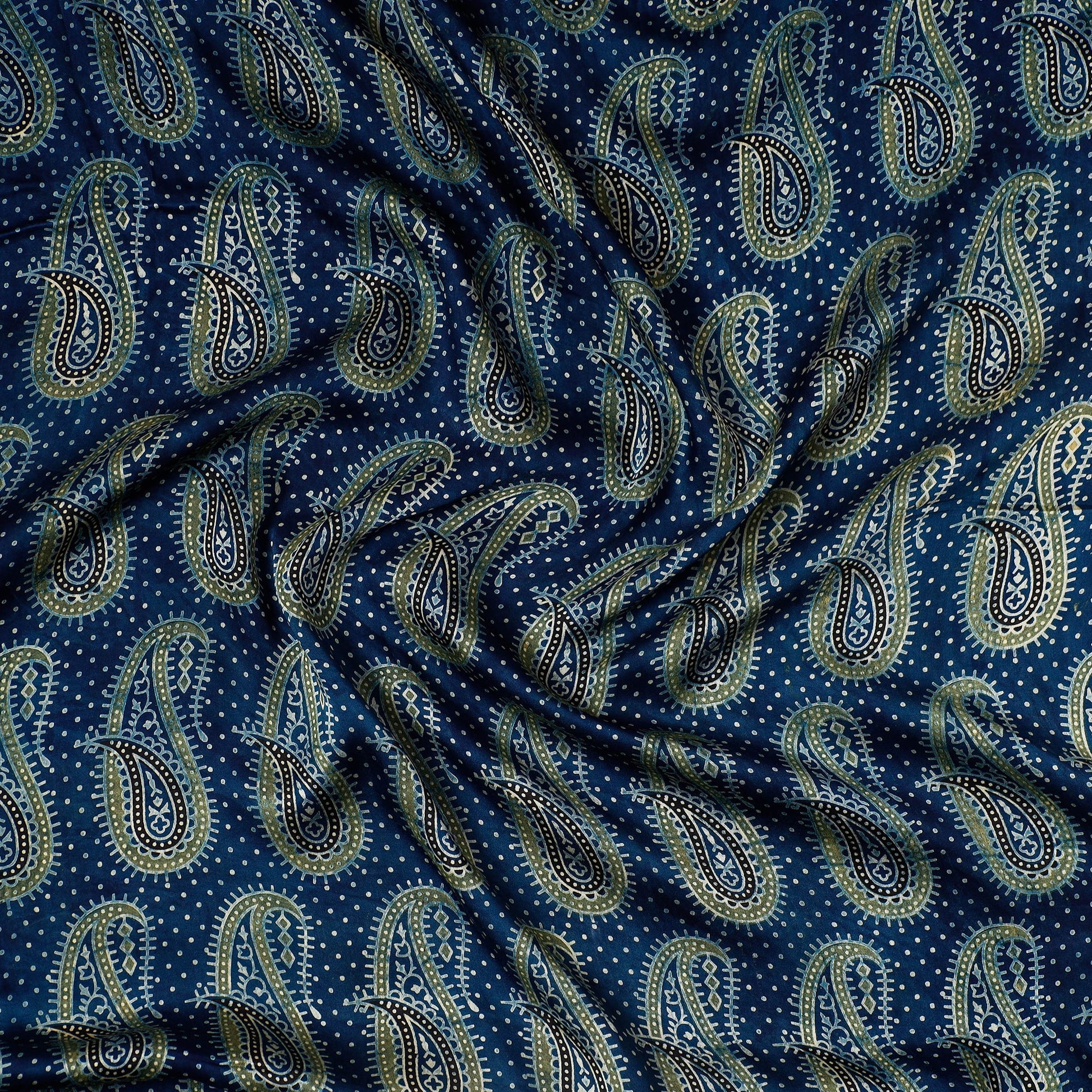 Blue - Ajrakh Block Printed Modal Silk Precut fabric