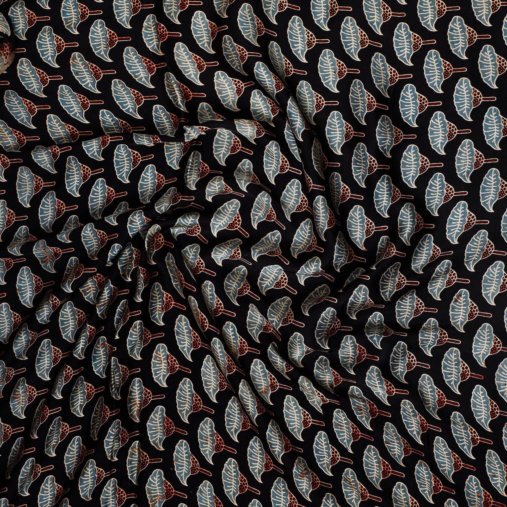 Black - Ajrakh Block Printed Modal Silk Precut fabric