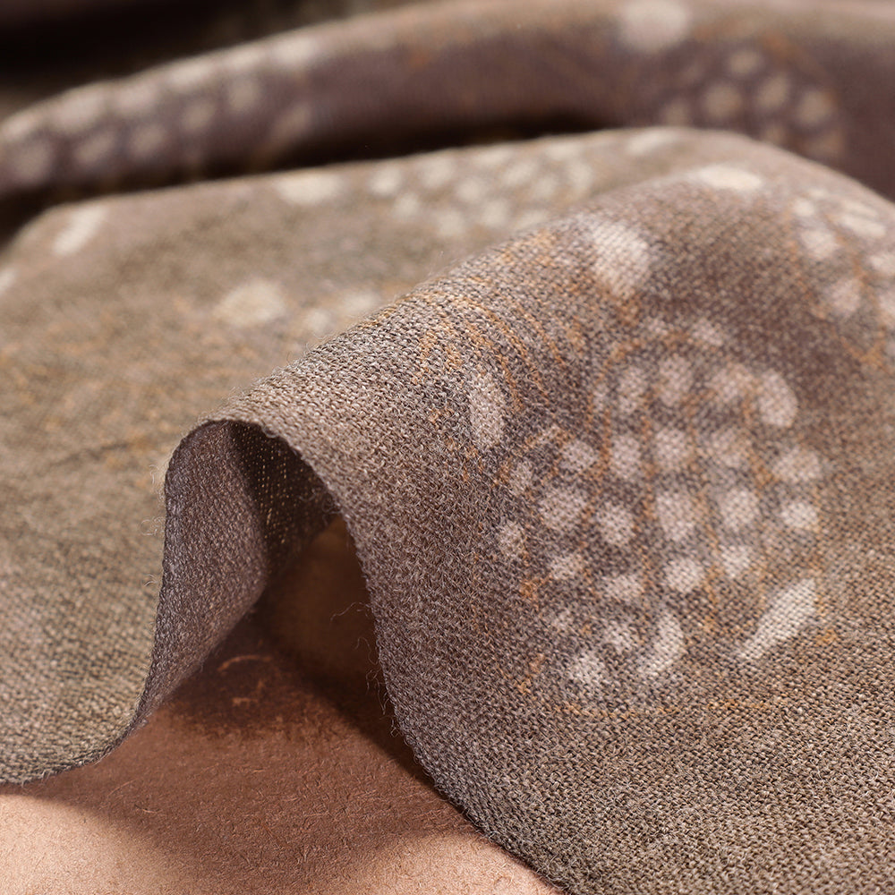 Brown - Kutchi Woolen Akola Hand Block Printed Fabric