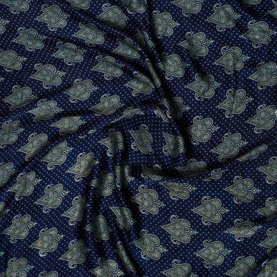 Blue - Ajrakh Block Printed Modal Silk Precut fabric