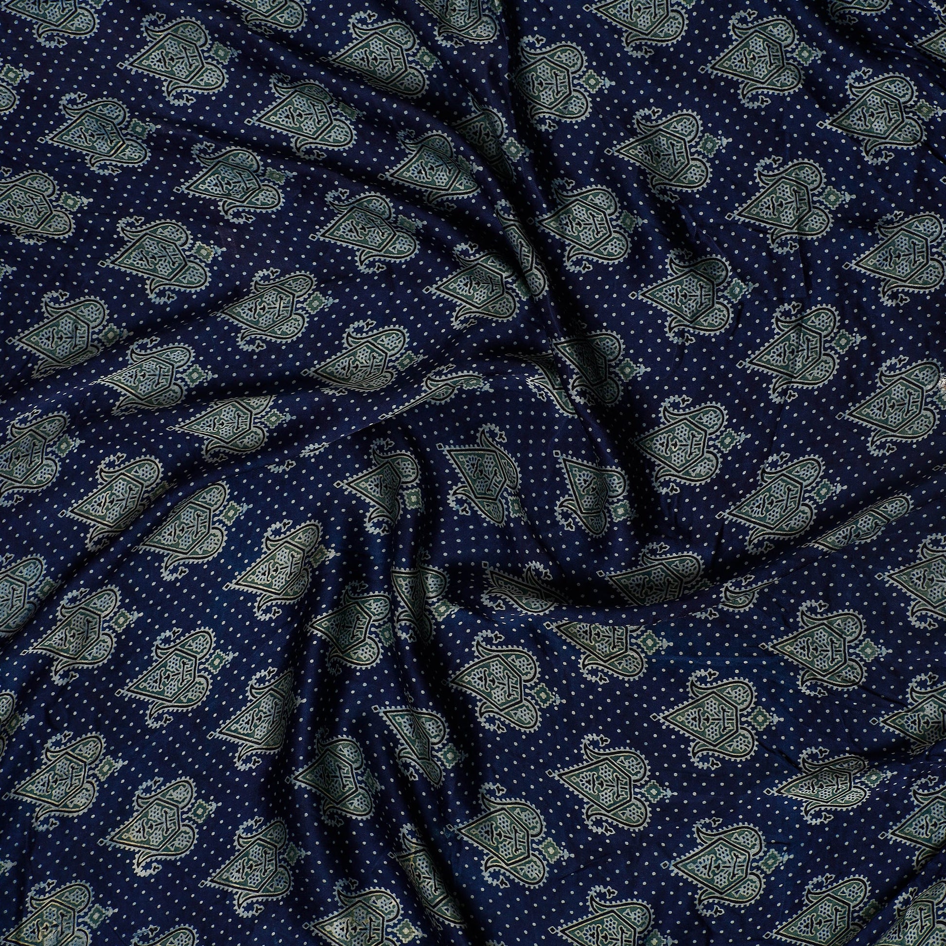 Blue - Ajrakh Block Printed Modal Silk Precut fabric