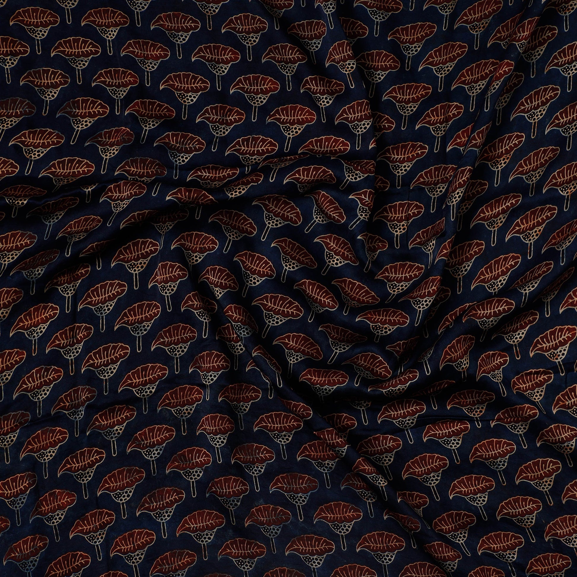 Blue - Ajrakh Block Printed Modal Silk Precut fabric