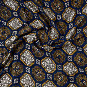 Blue - Ajrakh Block Printed Modal Silk Precut fabric - (1 meter)