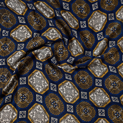 Blue - Ajrakh Block Printed Modal Silk Precut fabric - (1 meter)